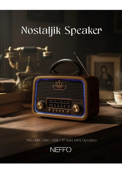 Retro Tasarımlı Taşınabilir Bluetooth Nostaljik Radyo – Fm/am Radyo, Usb/tf Kart, Aux Girişli, Şarjlı Hoparlör