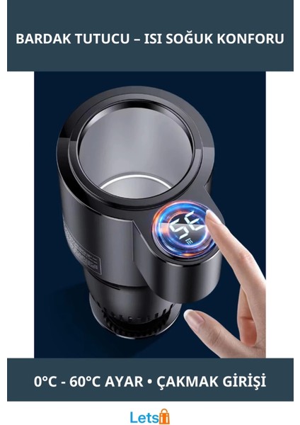 Dijital Göstergeli Araç Içi Isıtıcı ve Soğutucu Bardak Tutucu