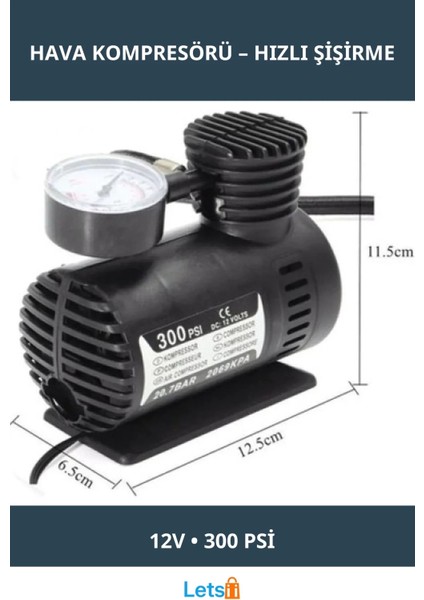 12V 300 Psı Taşınabilir Hava Kompresörü