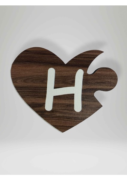 H Harfi (Sol Parça) – Ahşap Puzzle Kalp Harf Magnet – Buzdolabı Süsü – Ikili Uyumlu (KOD:1006)