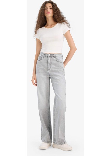 90's Wide Leg Yüksek Bel Düz Paça Uzun Jean Kar Yıkamalı Pantolon E8404AX25AU