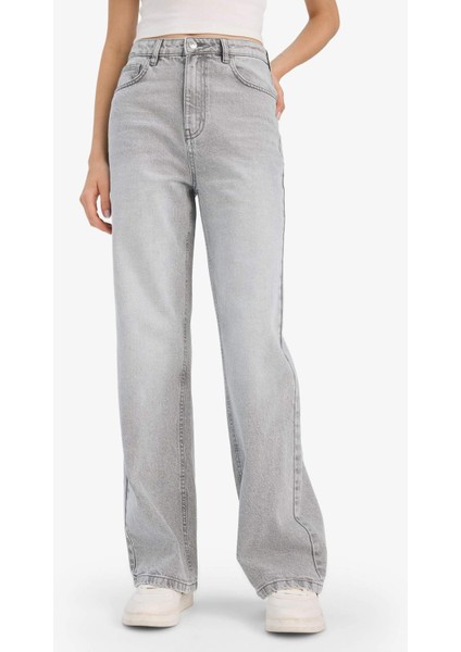 90's Wide Leg Yüksek Bel Düz Paça Uzun Jean Kar Yıkamalı Pantolon E8404AX25AU