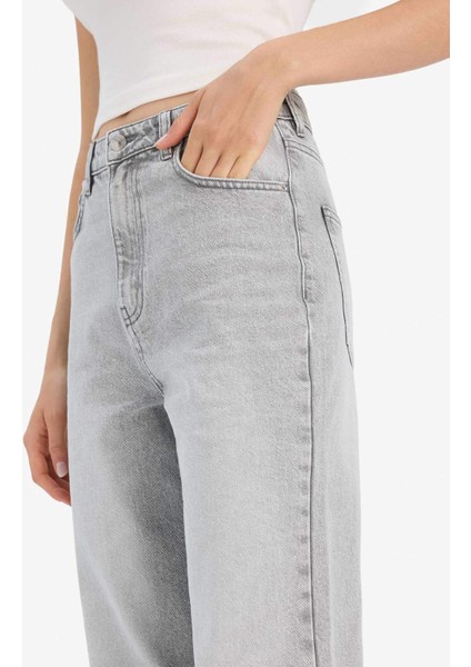 90's Wide Leg Yüksek Bel Düz Paça Uzun Jean Kar Yıkamalı Pantolon E8404AX25AU