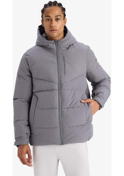 Fit Su İtici Rüzgar Geçirmez Regular Fit Kapüşonlu Fermuarlı Cepli Kışlık Mont