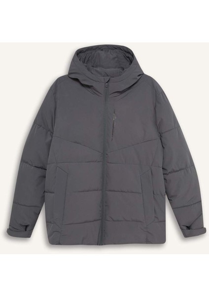 Fit Su İtici Rüzgar Geçirmez Regular Fit Kapüşonlu Fermuarlı Cepli Kışlık Mont