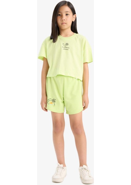 Kız Çocuk Beli Lastikli Baskılı Şort