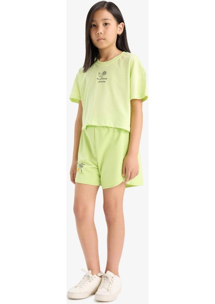 Kız Çocuk Beli Lastikli Baskılı Şort