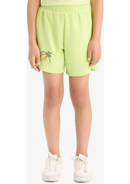 Kız Çocuk Beli Lastikli Baskılı Şort