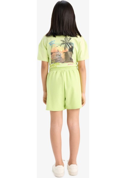 Kız Çocuk Beli Lastikli Baskılı Şort