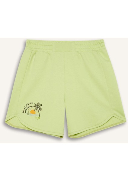 Kız Çocuk Beli Lastikli Baskılı Şort