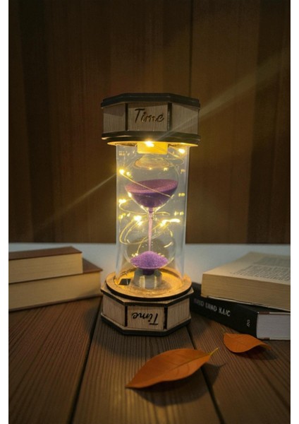 Ahşap Işıklı Kum Saati Dekoratif Hediyelik Eşya