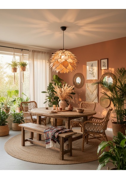 Tekli Ahşap Kozalak Sarkıt Avize