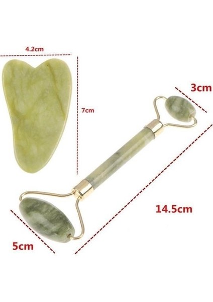 Çift Taraflı Cilt Yüz Masaj Aleti Jade Roller Yeşim Taşı Seti fırsatları