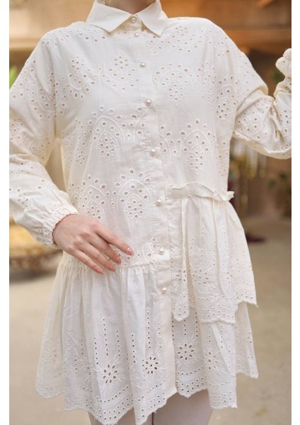 Artsviva Fırfır ve Fisto Detaylı Inci Düğmeli Gömlek -Bej modelleri