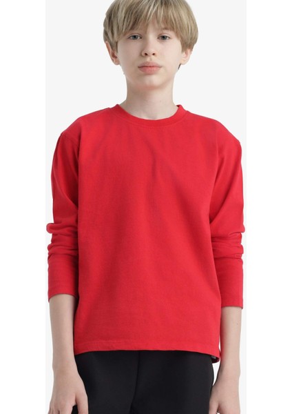 Erkek Çocuk Bisiklet Yaka Basic Düz Uzun Kollu Okul Tişörtü K1686A625AU