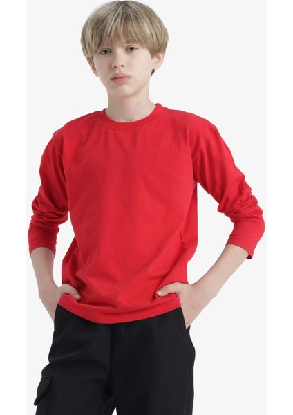 Erkek Çocuk Bisiklet Yaka Basic Düz Uzun Kollu Okul Tişörtü K1686A625AU