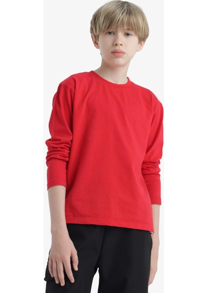 Erkek Çocuk Bisiklet Yaka Basic Düz Uzun Kollu Okul Tişörtü K1686A625AU