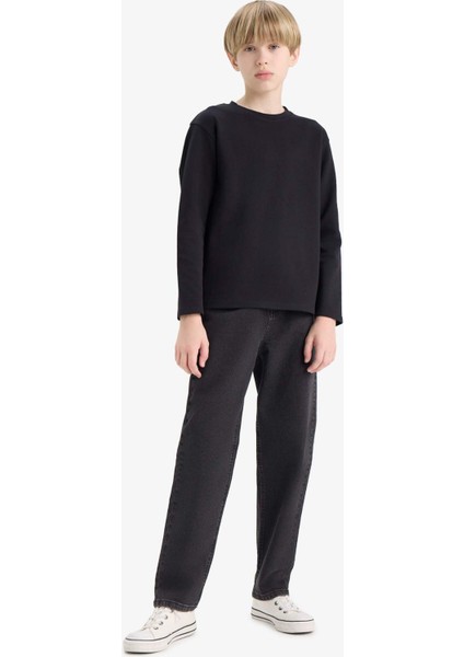 Erkek Çocuk Bisiklet Yaka Basic Düz Uzun Kollu Okul Tişörtü E9661A825AU