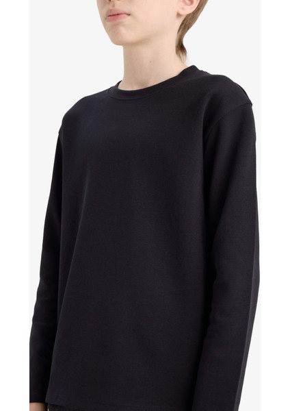 Erkek Çocuk Bisiklet Yaka Basic Düz Uzun Kollu Okul Tişörtü E9661A825AU