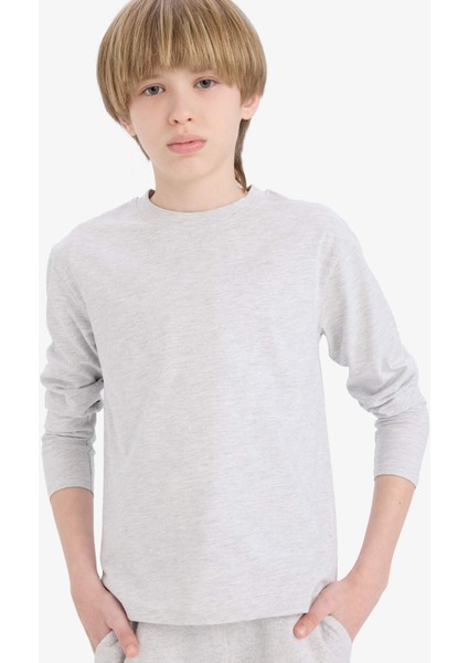 Erkek Çocuk Bisiklet Yaka Basic Düz Uzun Kollu Okul Tişörtü