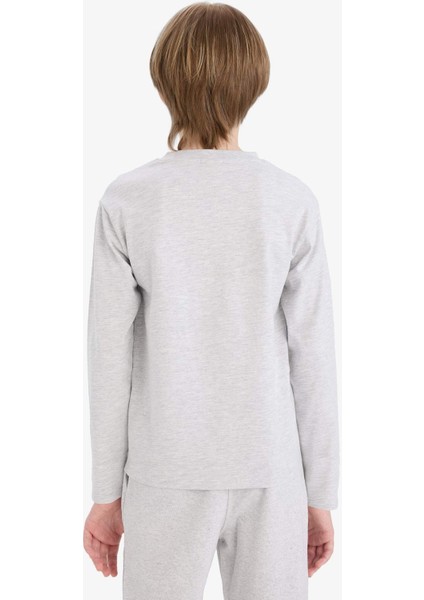 Erkek Çocuk Bisiklet Yaka Basic Düz Uzun Kollu Okul Tişörtü