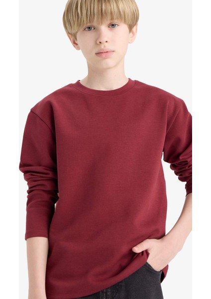 Erkek Çocuk Bisiklet Yaka Basic Düz Uzun Kollu Okul Tişörtü