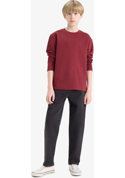 Erkek Çocuk Bisiklet Yaka Basic Düz Uzun Kollu Okul Tişörtü