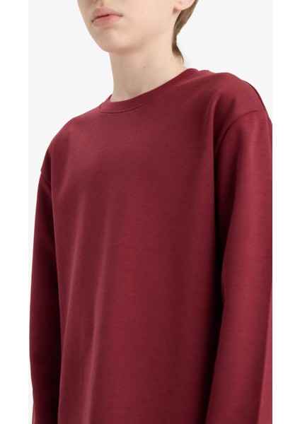 Erkek Çocuk Bisiklet Yaka Basic Düz Uzun Kollu Okul Tişörtü