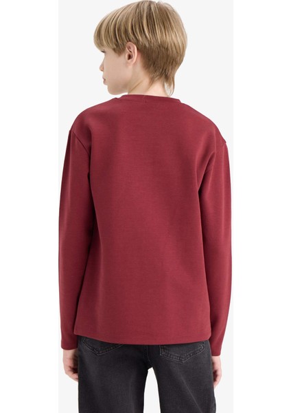 Erkek Çocuk Bisiklet Yaka Basic Düz Uzun Kollu Okul Tişörtü