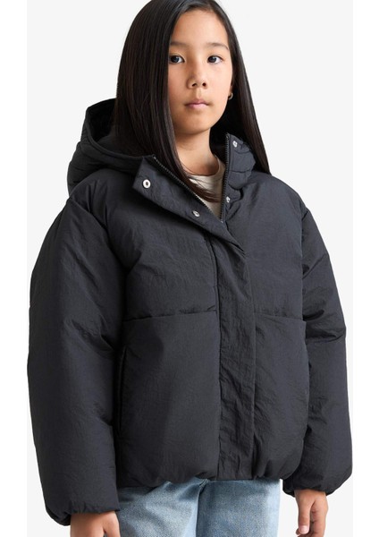 Kız Çocuk Su Geçirmez Kapüşonlu Fermuarlı Şişme Mont E9813A825AU