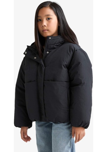 Kız Çocuk Su Geçirmez Kapüşonlu Fermuarlı Şişme Mont E9813A825AU