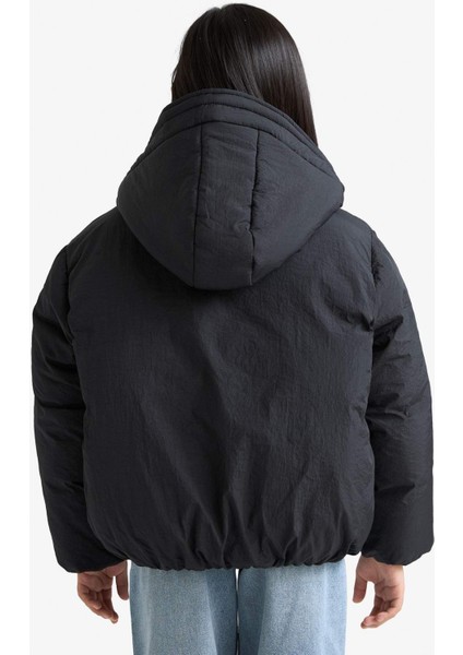 Kız Çocuk Su Geçirmez Kapüşonlu Fermuarlı Şişme Mont E9813A825AU