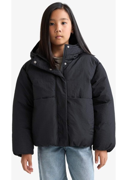 Kız Çocuk Su Geçirmez Kapüşonlu Fermuarlı Şişme Mont E9813A825AU