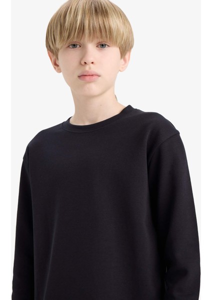 Erkek Çocuk Bisiklet Yaka Basic Düz Uzun Kollu Okul Tişörtü E9661A825AU