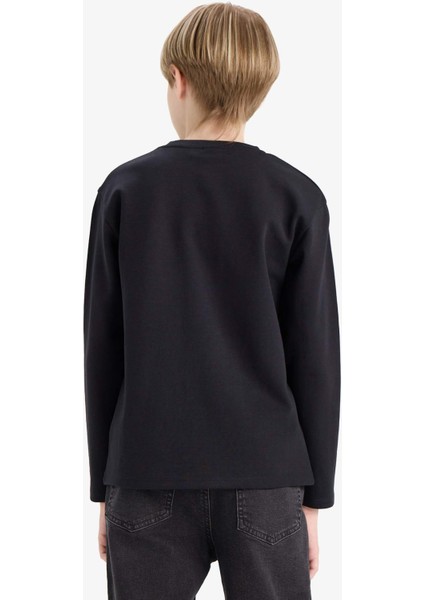 Erkek Çocuk Bisiklet Yaka Basic Düz Uzun Kollu Okul Tişörtü E9661A825AU