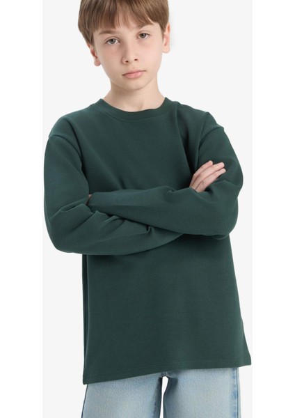 Erkek Çocuk Bisiklet Yaka Basic Düz Uzun Kollu Okul Tişörtü