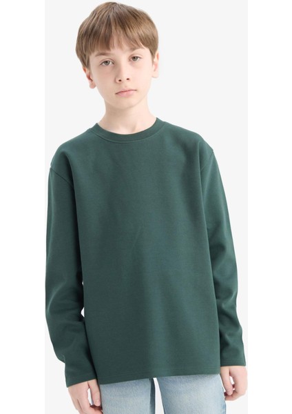 Erkek Çocuk Bisiklet Yaka Basic Düz Uzun Kollu Okul Tişörtü