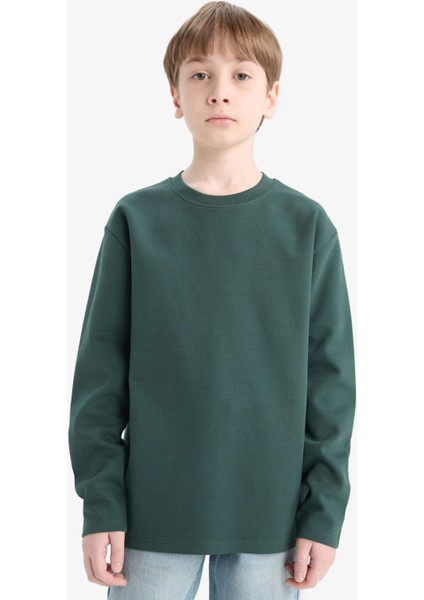 Erkek Çocuk Bisiklet Yaka Basic Düz Uzun Kollu Okul Tişörtü