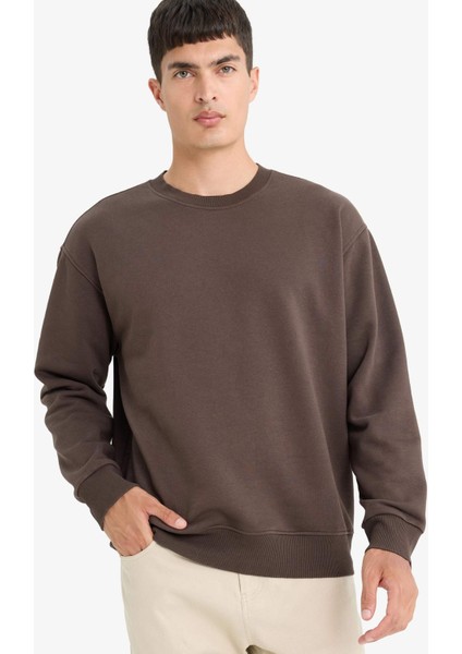 Relax Fit Bisiklet Yaka Kalın İçi Yumuşak Tüylü Basic Düz Sweatshirt T5139AZ25AU