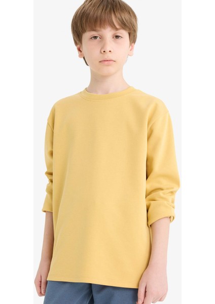 Erkek Çocuk Bisiklet Yaka Basic Düz Uzun Kollu Okul Tişörtü