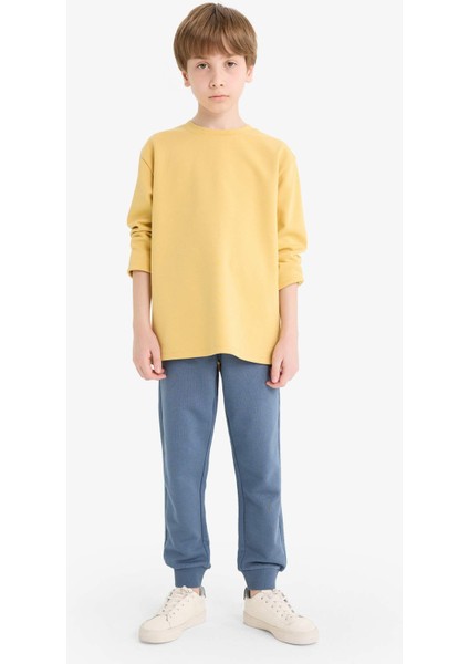 Erkek Çocuk Bisiklet Yaka Basic Düz Uzun Kollu Okul Tişörtü