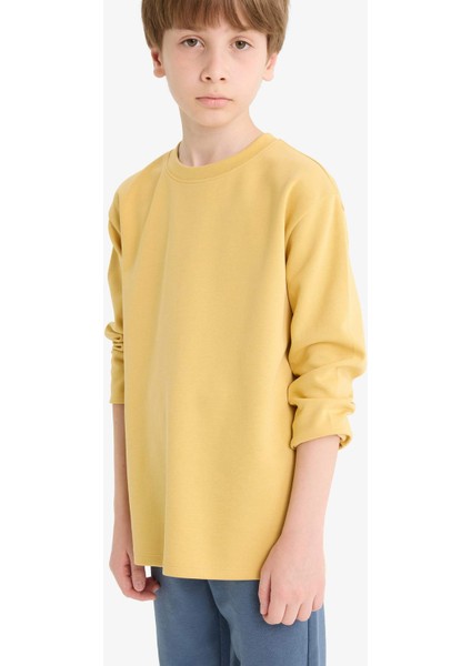 Erkek Çocuk Bisiklet Yaka Basic Düz Uzun Kollu Okul Tişörtü