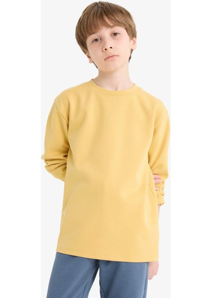 Erkek Çocuk Bisiklet Yaka Basic Düz Uzun Kollu Okul Tişörtü
