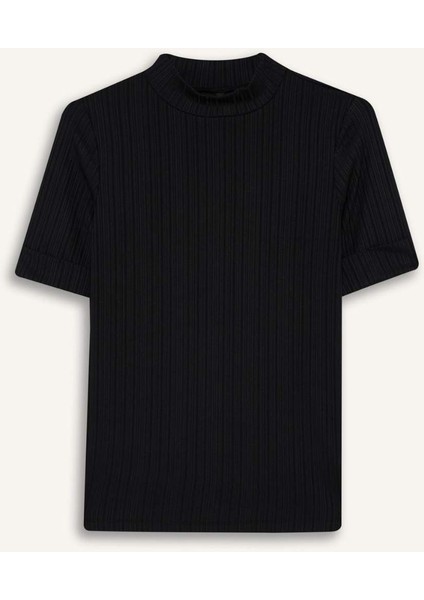 Regular Fit Yarım Balıkçı Yaka Fitilli Kaşkorse Kısa Kollu Tişört B1177AX25AU