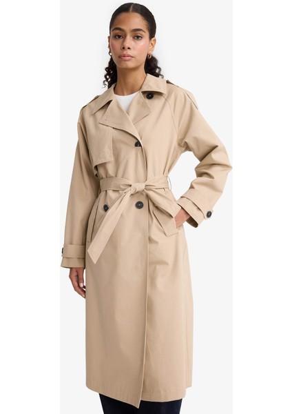 Regular Fit Pamuklu Kemerli Uzun Trençkot