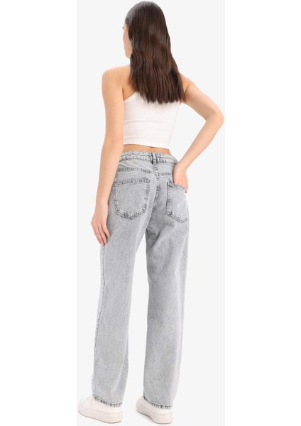 Straight Fit Yüksek Bel Kısa Paça Jean Yıkamalı Pantolon E8013AX25SM