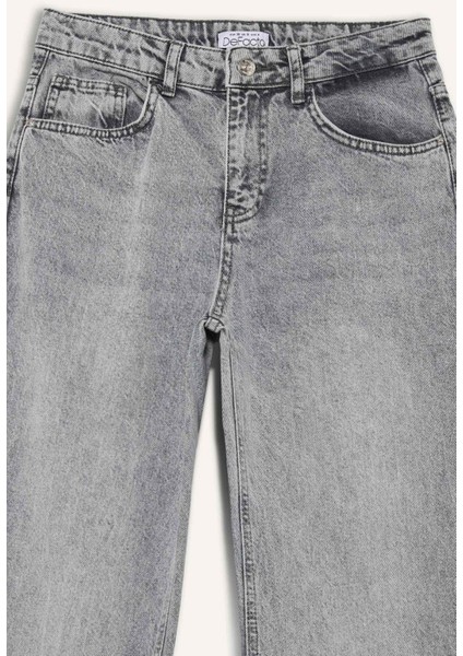 Straight Fit Yüksek Bel Kısa Paça Jean Yıkamalı Pantolon E8013AX25SM