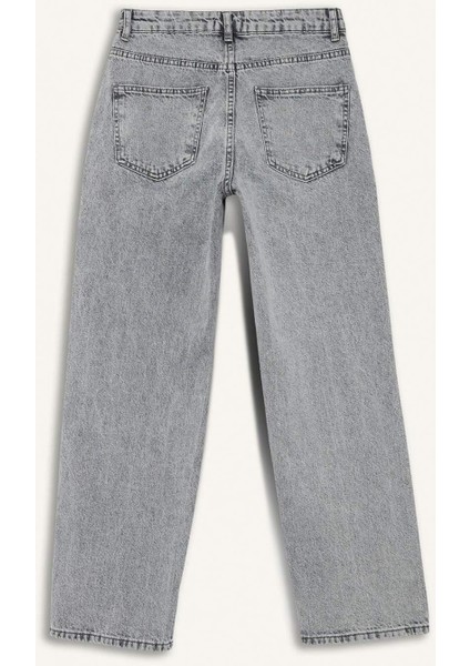 Straight Fit Yüksek Bel Kısa Paça Jean Yıkamalı Pantolon E8013AX25SM