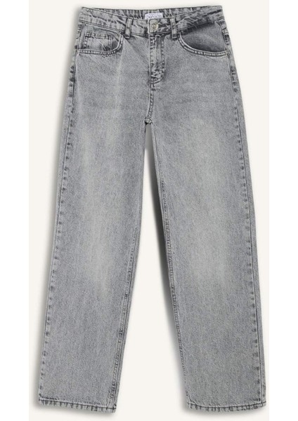 Straight Fit Yüksek Bel Kısa Paça Jean Yıkamalı Pantolon E8013AX25SM