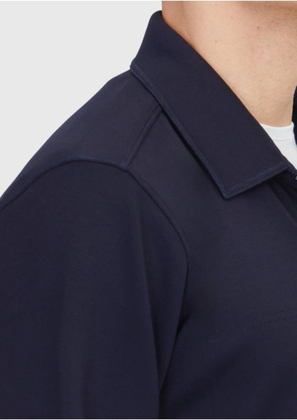 Lacivert Polo Yaka Düz Sweatshırt